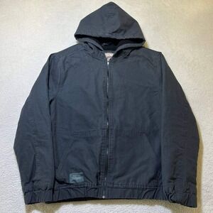 Brooklyn Cloth Workwear Hooded Jacket Black Sherpa Lined Canvas Full Zip Men's S